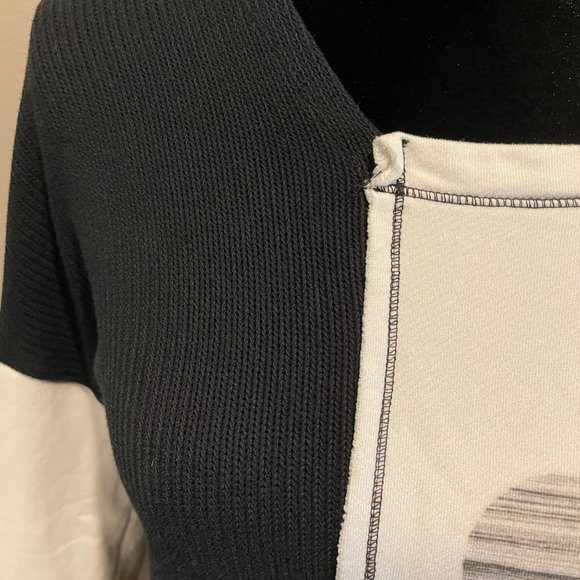 OZAI N KU Mixed Material Black & White Print Pattern Shirt sz M NWOT Super Nice - Picture 6 of 7